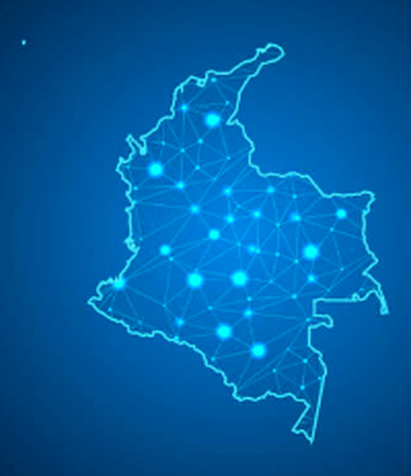 Mapa tecnológico de Colombia con red de cobertura nacional